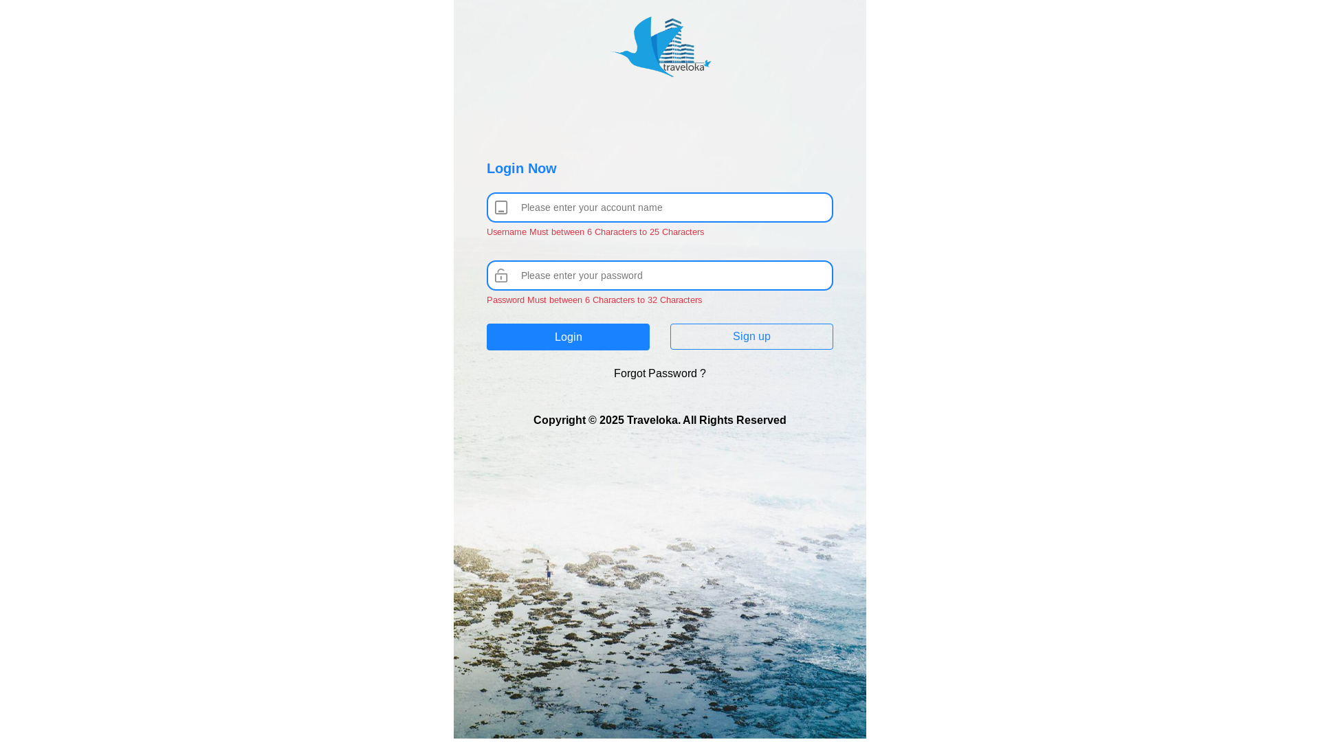 website screenshot of https://travelokaonlinehtls.cc/