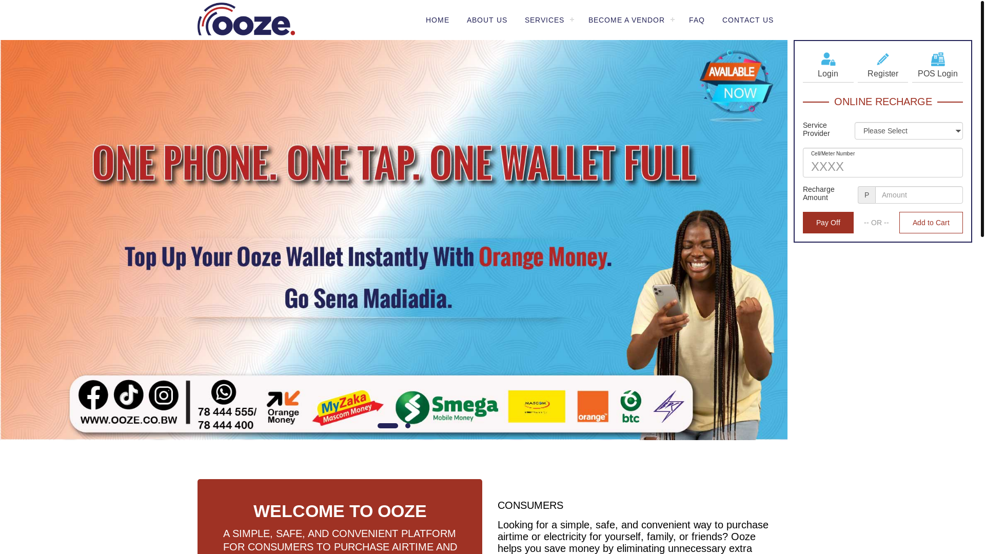 website screenshot of https://ooze.co.bw/