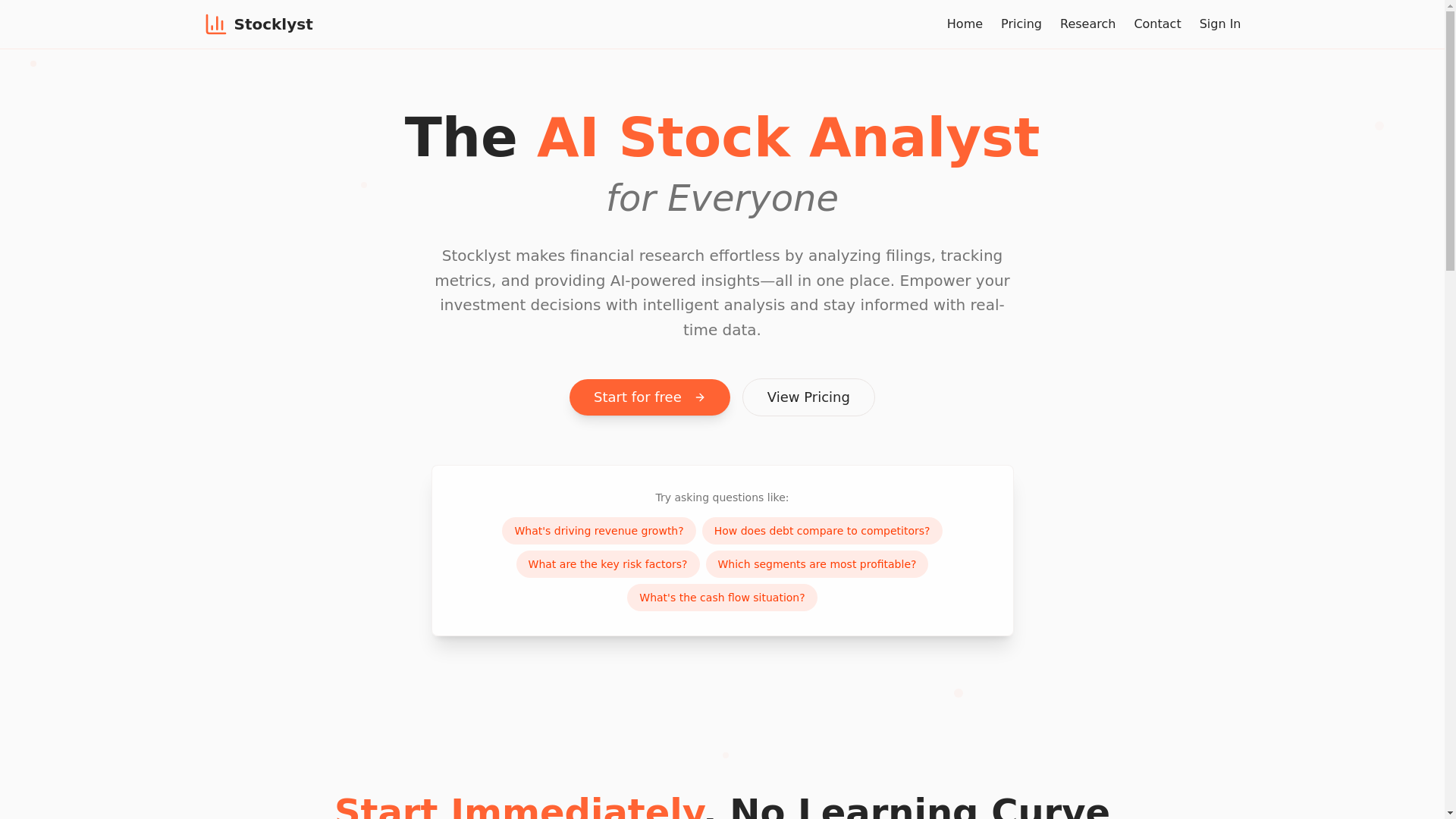 website screenshot of https://stocklyst.ai/
