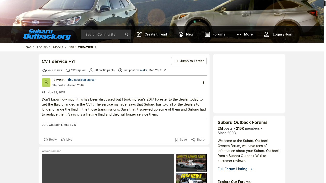 website screenshot of https://www.subaruoutback.org/threads/cvt-service-fyi.516571/