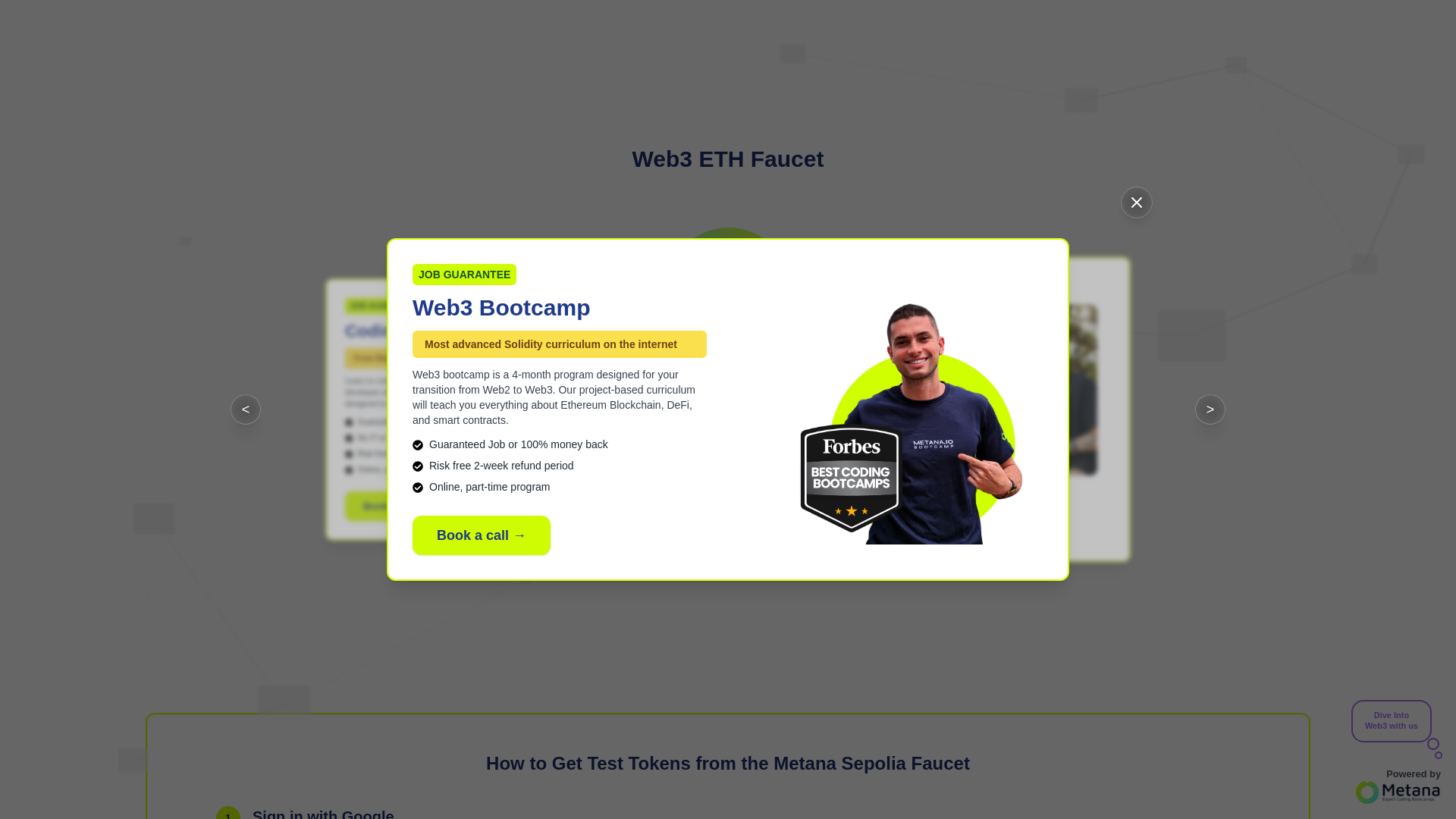 website screenshot of https://metana-faucet.pages.dev/
