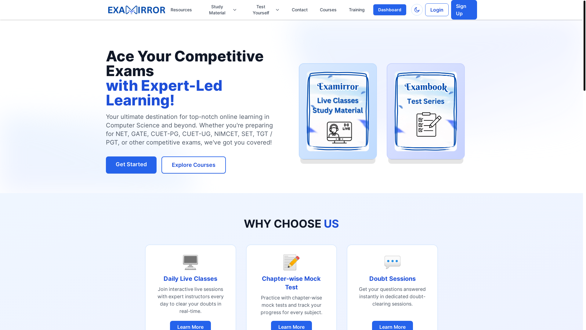 website screenshot of https://examirror.in/