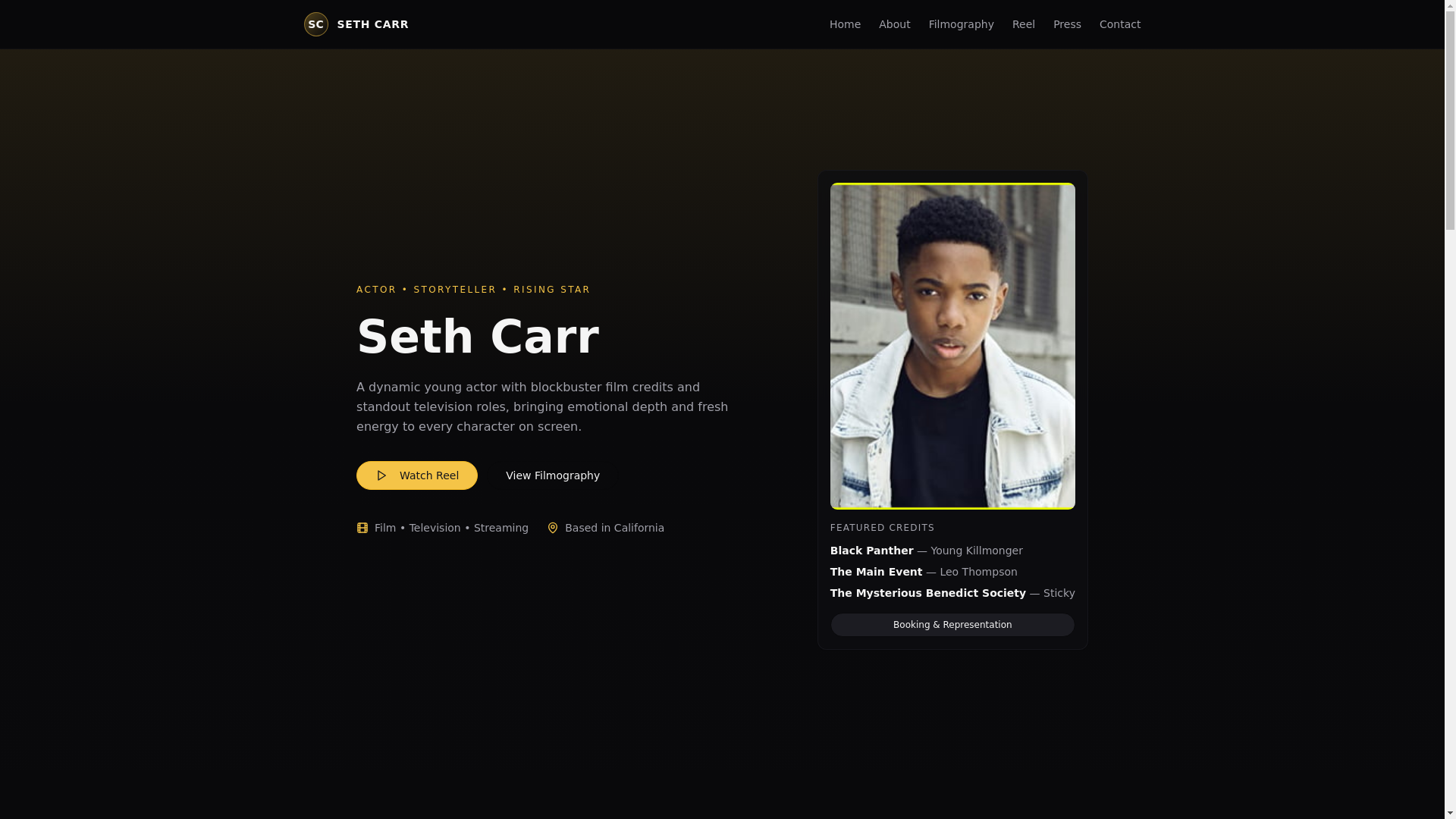 website screenshot of https://sethcarrtheactor.digital/