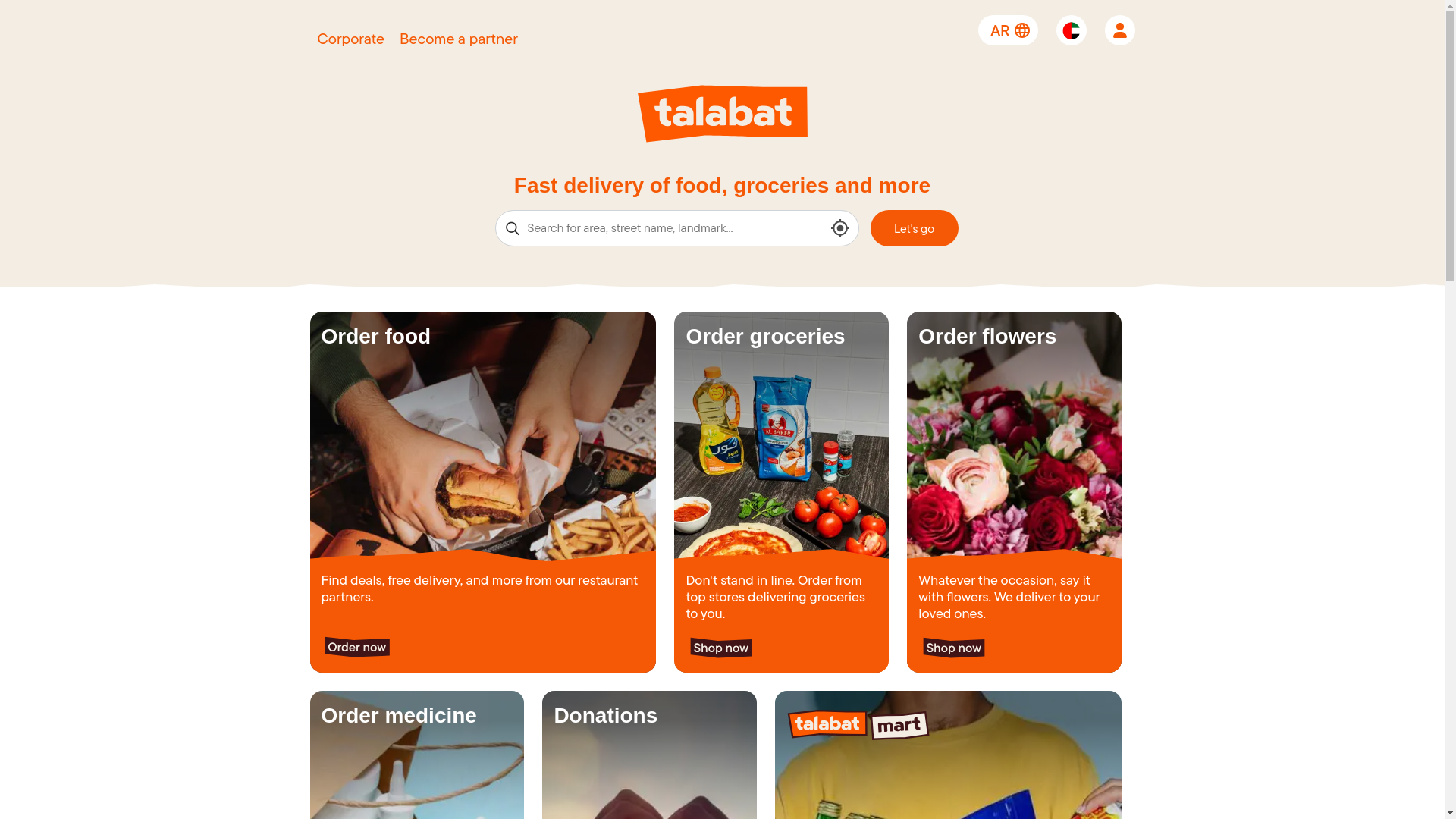 website screenshot of https://www.talabat.com/