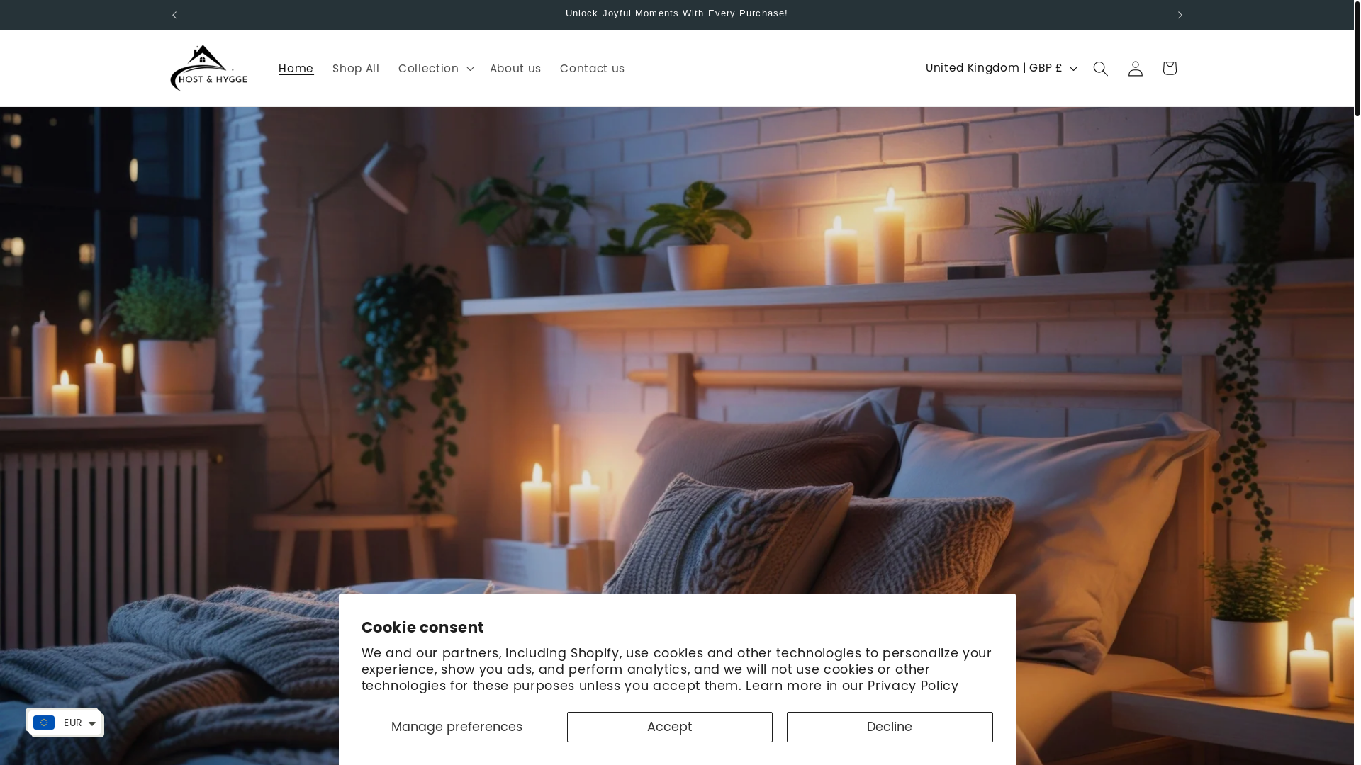 website screenshot of https://hostandhygge.shop/