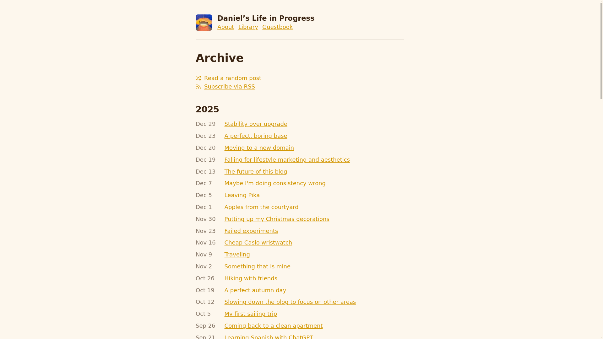 website screenshot of https://danielslife.blog/posts