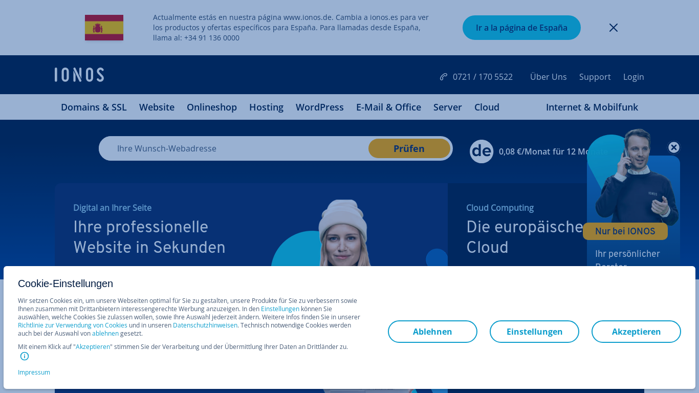 website screenshot of https://schlund.de