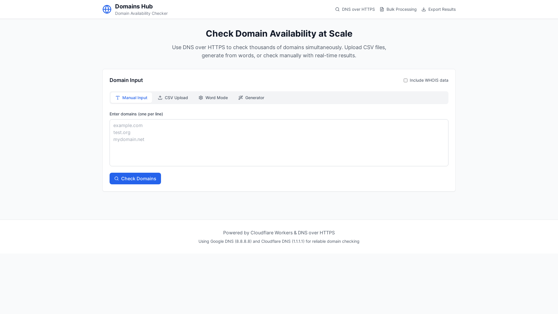 website screenshot of https://domains-hub.pages.dev/