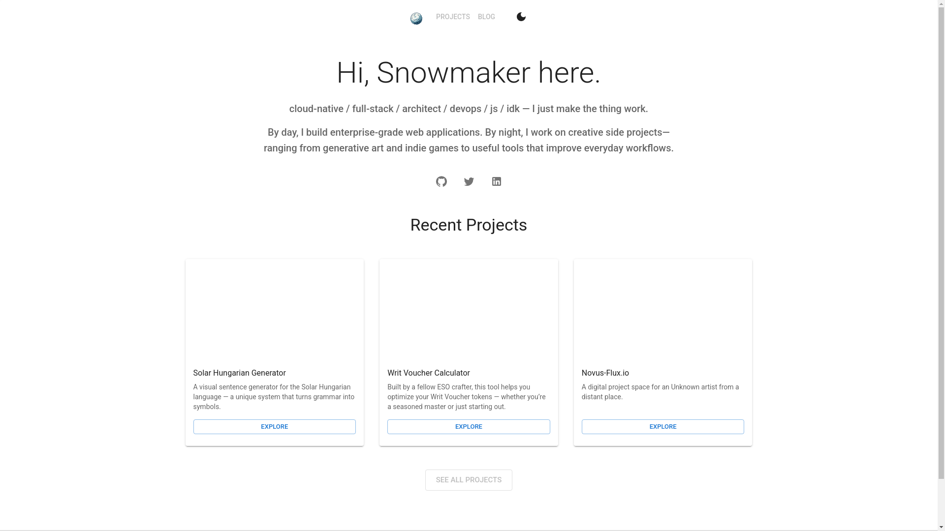 website screenshot of https://snowmaker-portfolio-site.pages.dev/