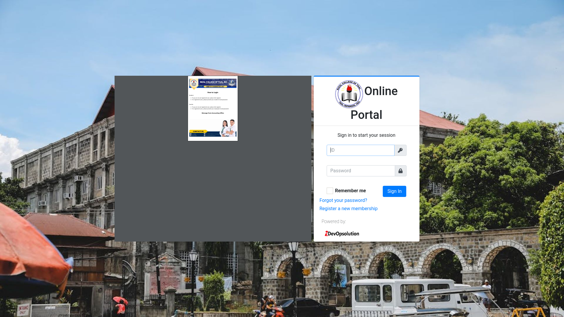 website screenshot of https://rctcampusportal.com/