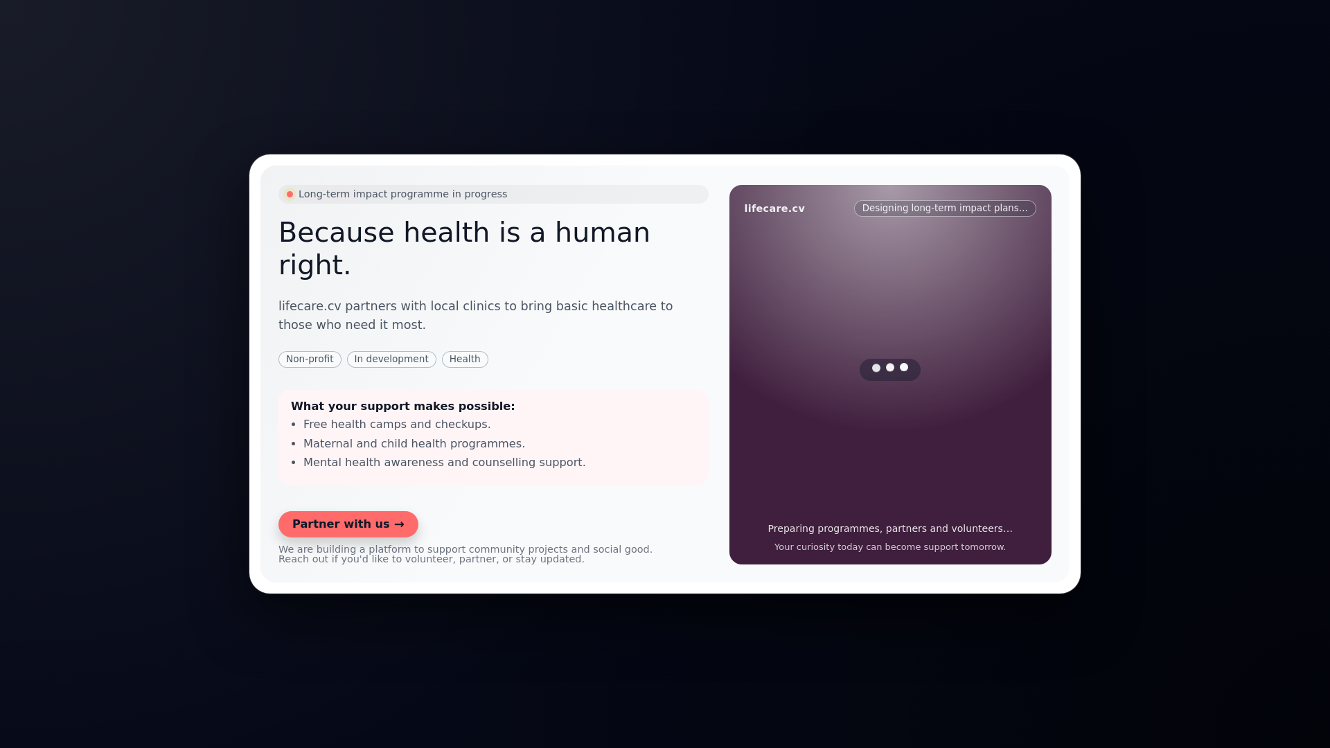 website screenshot of https://lifecare.cv/