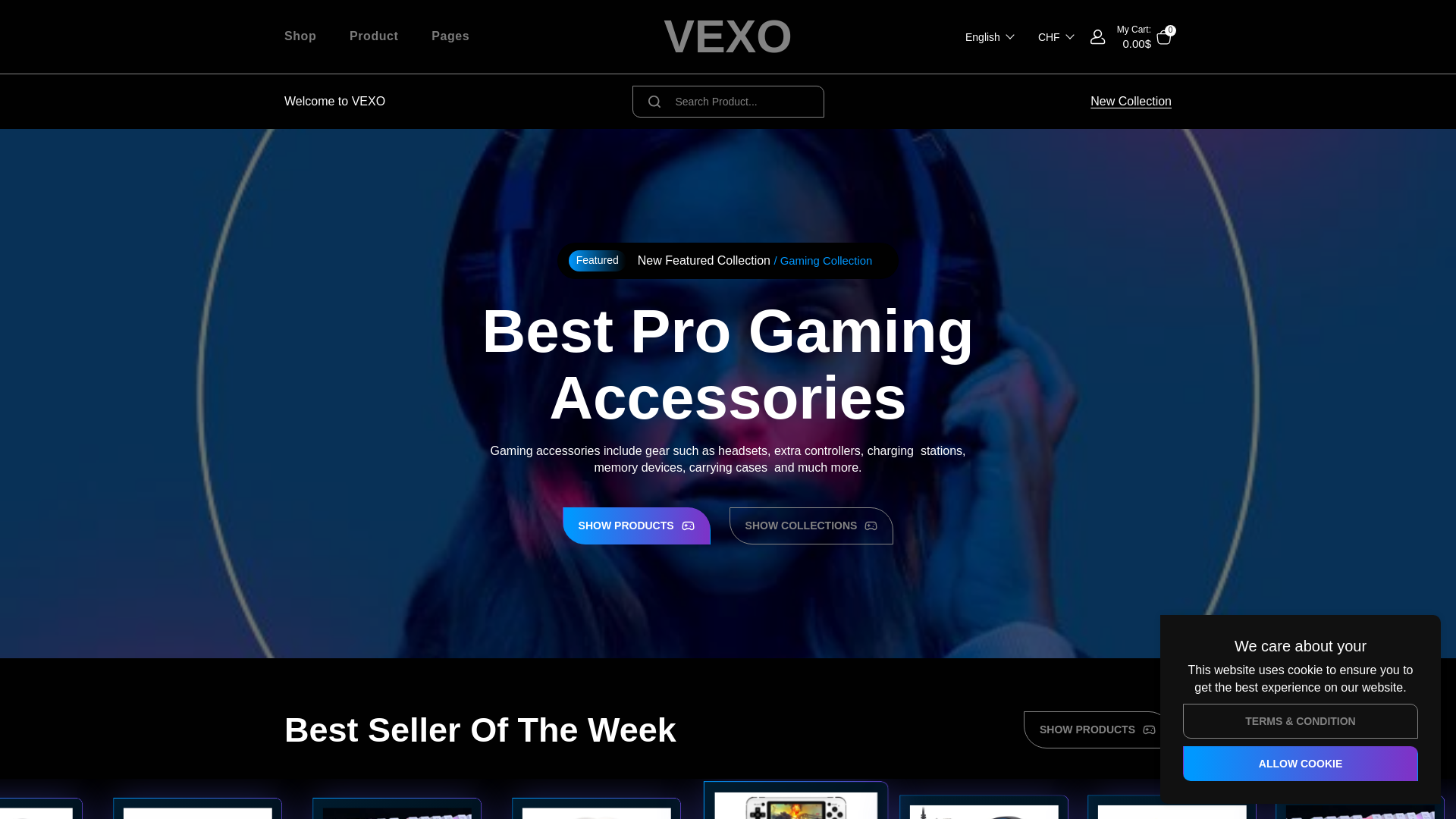 website screenshot of https://vexo-gaming.com/