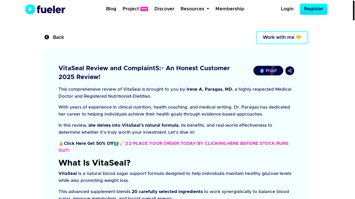 website screenshot of https://fueler.io/worldhealthcare/vitaseal-review-and-complaints-an-honest-customer-2025-review