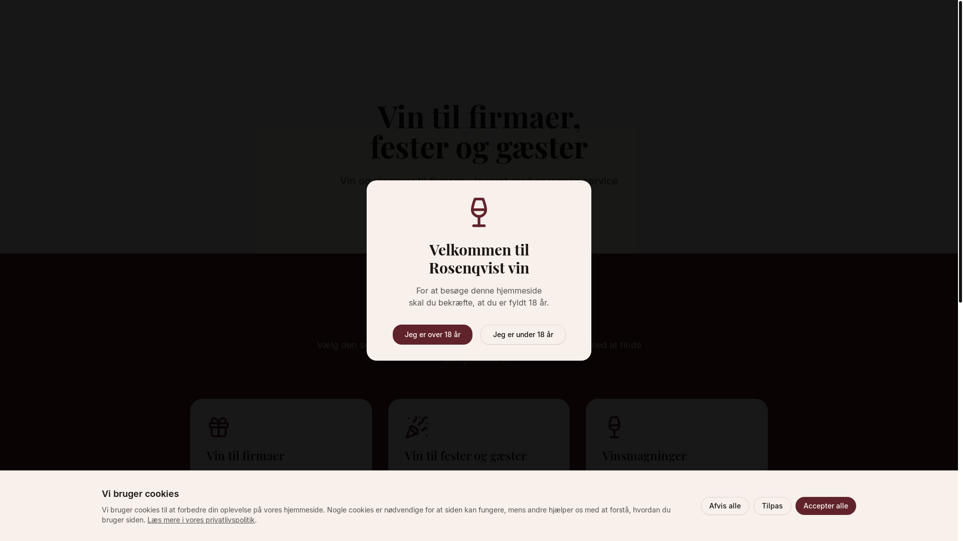 website screenshot of https://rosenqvistvin.dk/