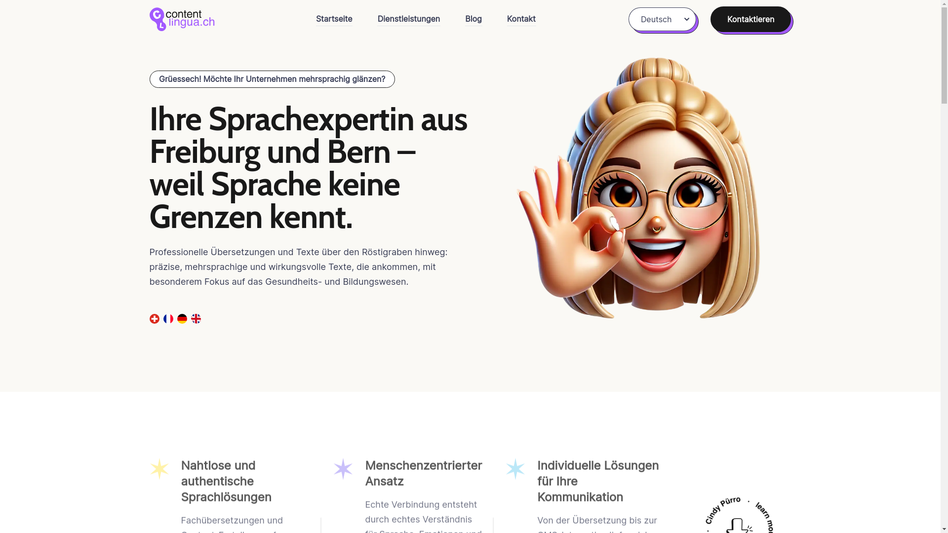 website screenshot of https://contentlingua.ch/