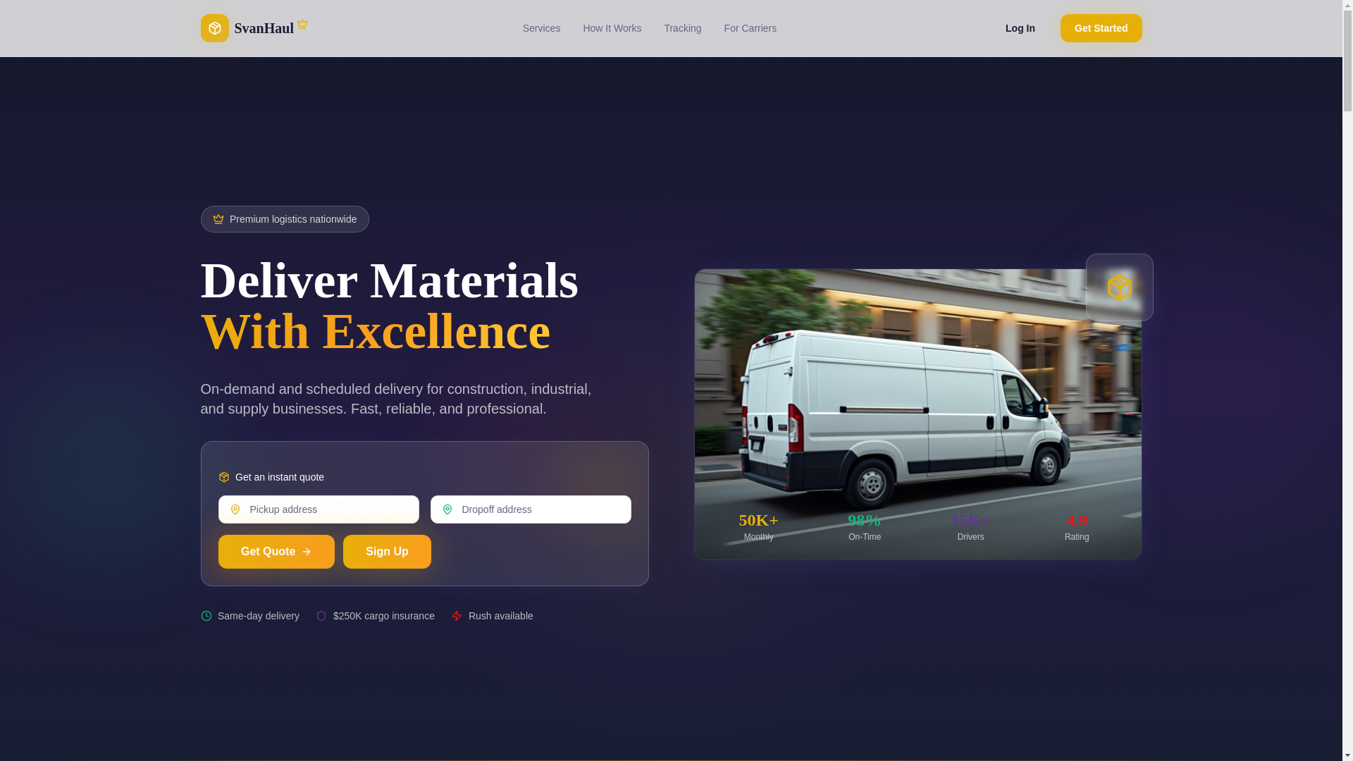 website screenshot of https://svanhaul.com/