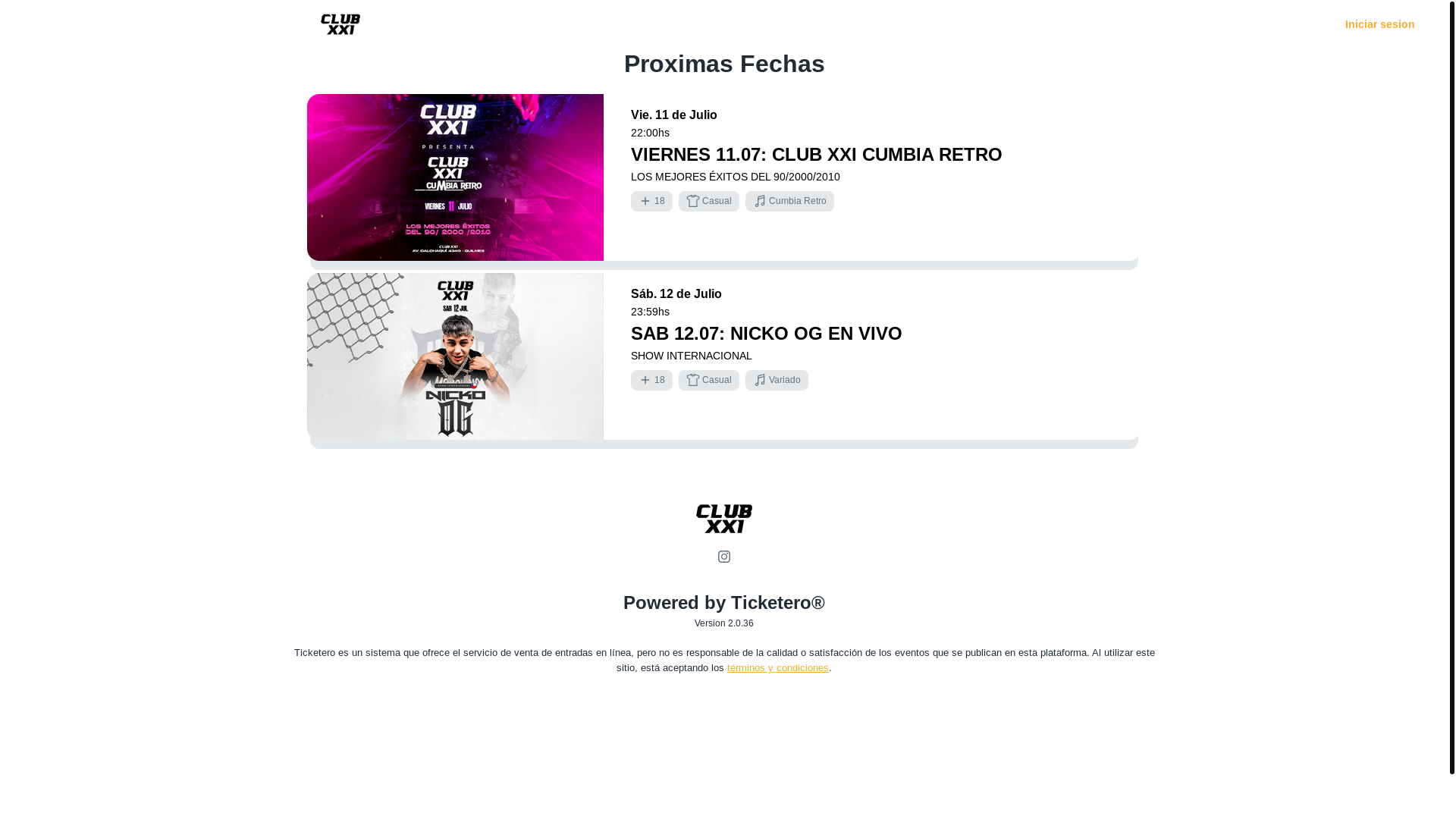 website screenshot of https://clubxxi.ar