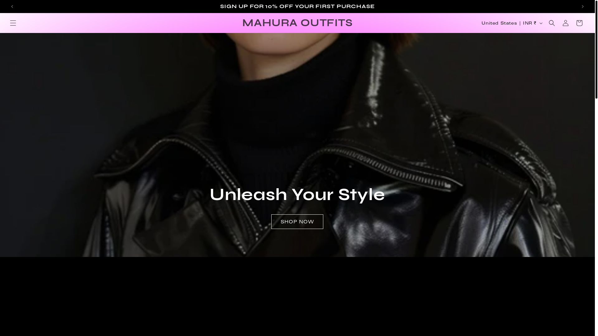 website screenshot of https://mahuraoutfits.com/
