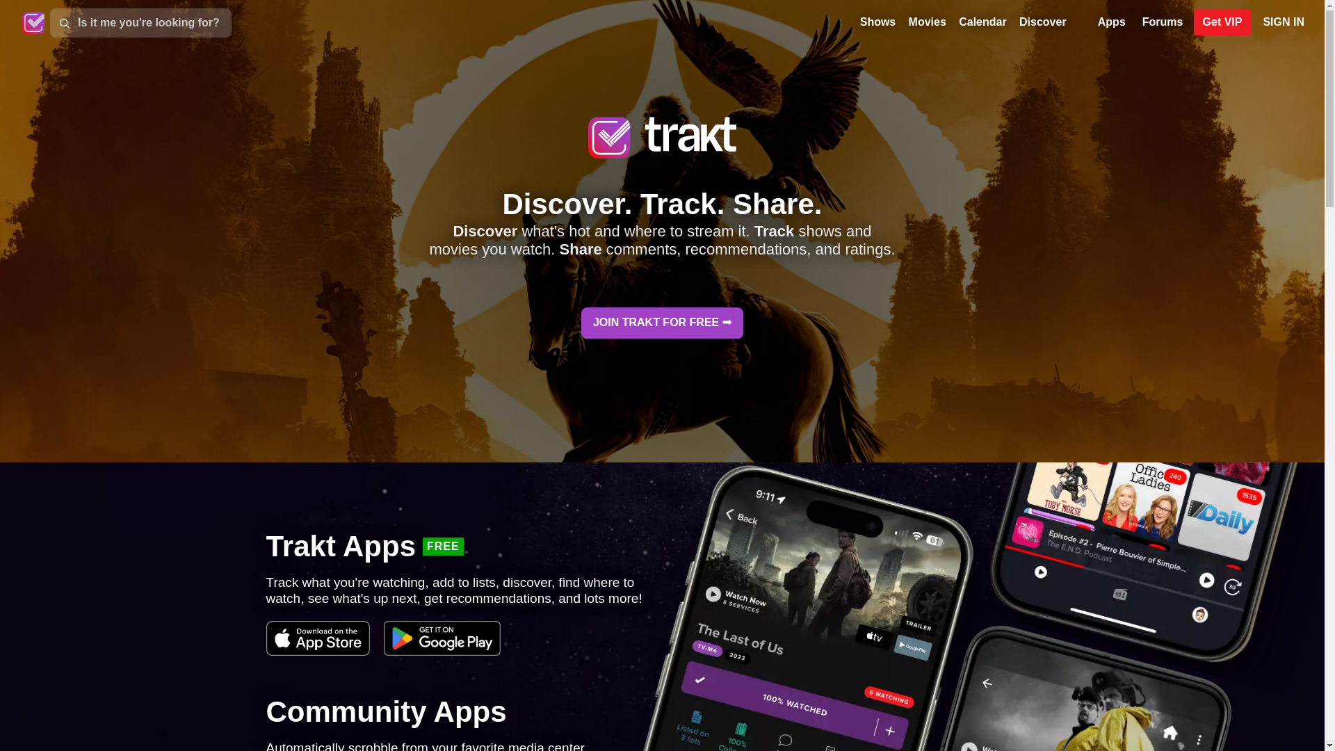 website screenshot of https://trakt.tv
