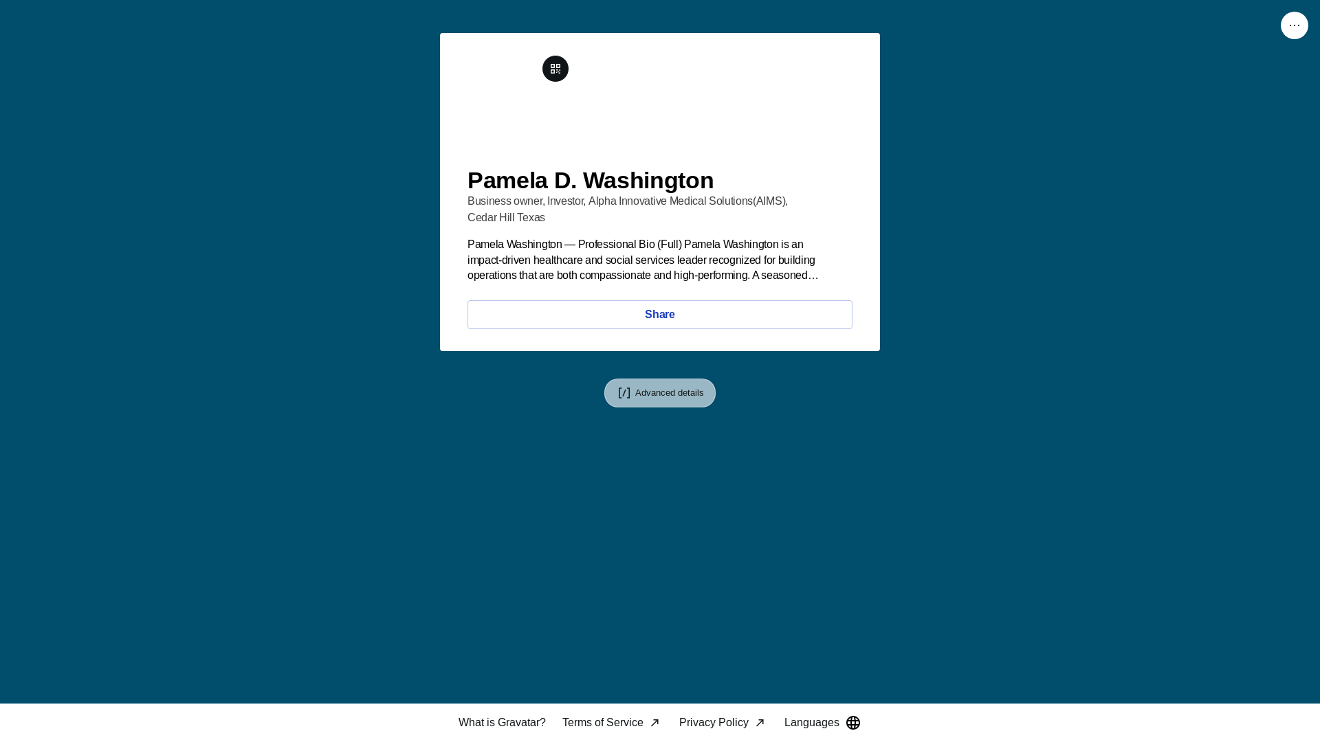 website screenshot of https://pameladwashington.link/