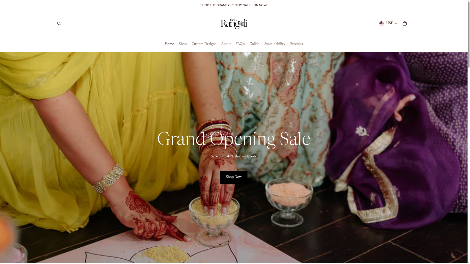 website screenshot of https://holyrangoli.com/