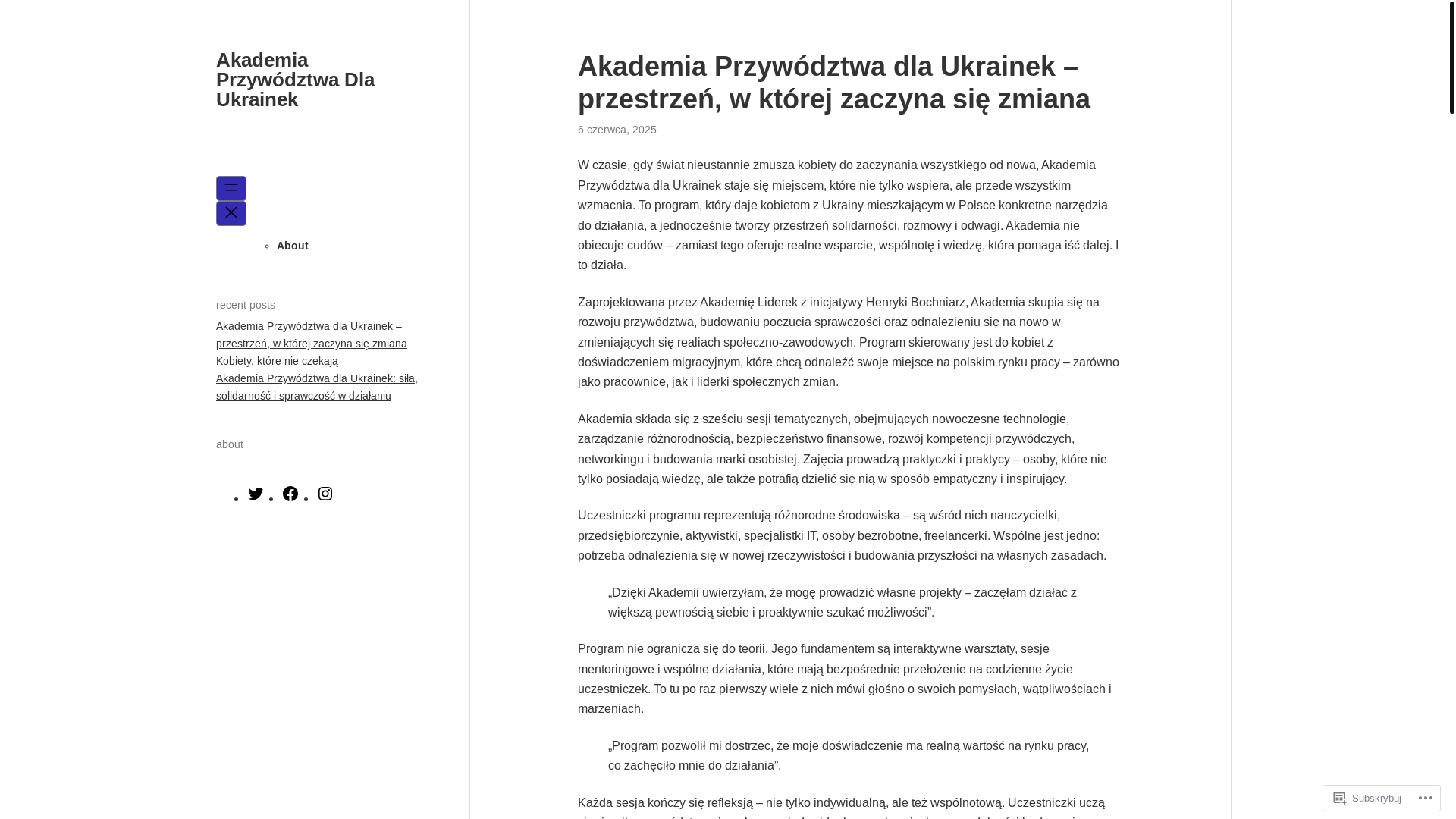 website screenshot of https://akademiaprzywodztwadlaukrainek.com/