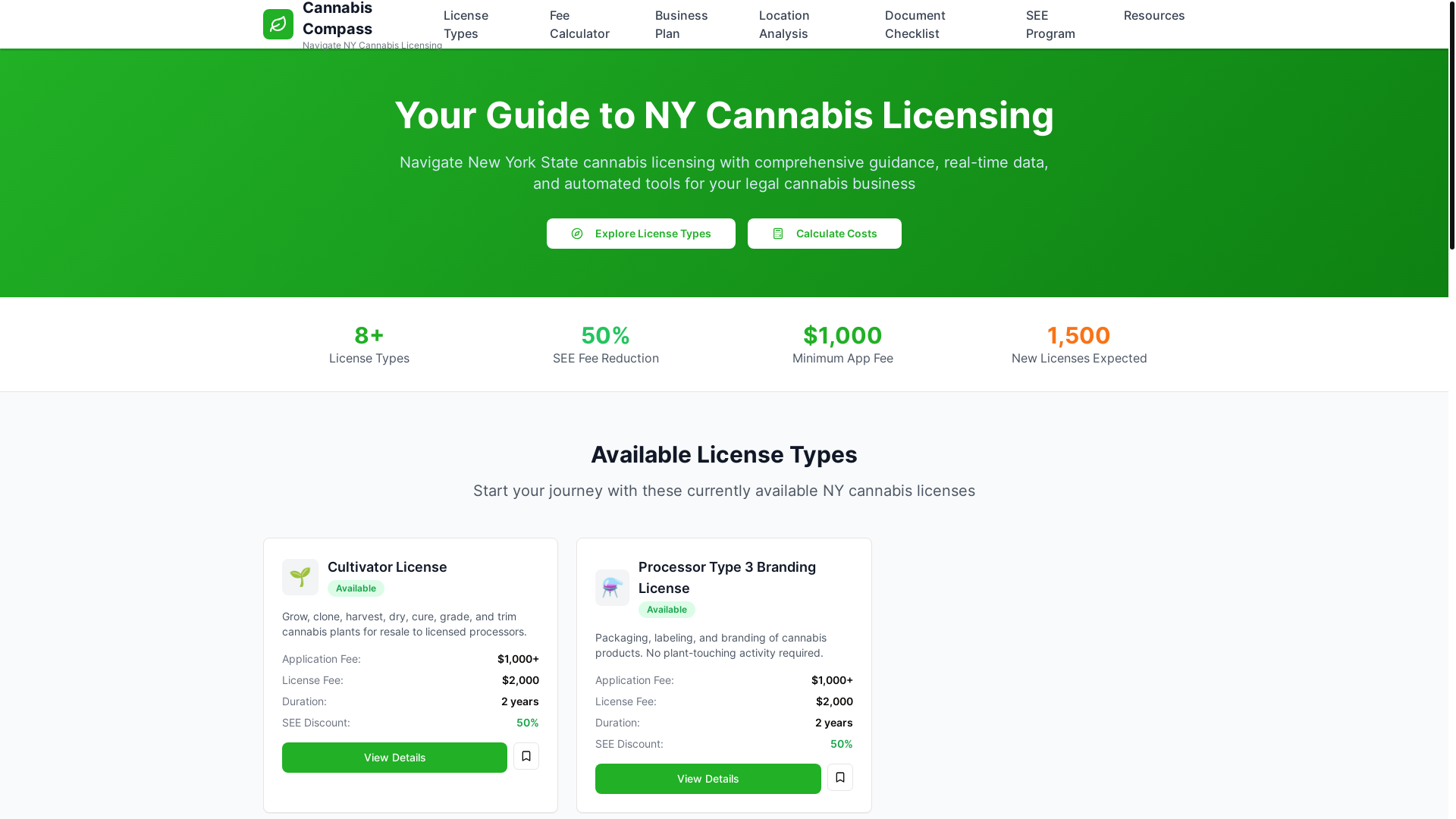 website screenshot of https://cannabiscompass.org/
