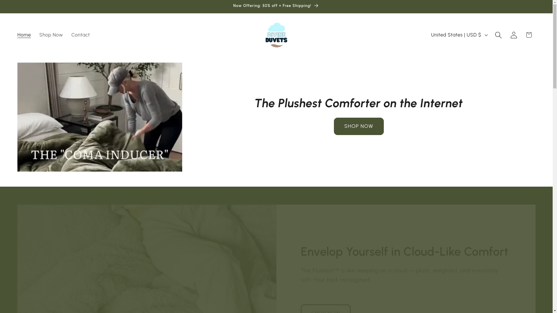 website screenshot of https://divineduvets.com/