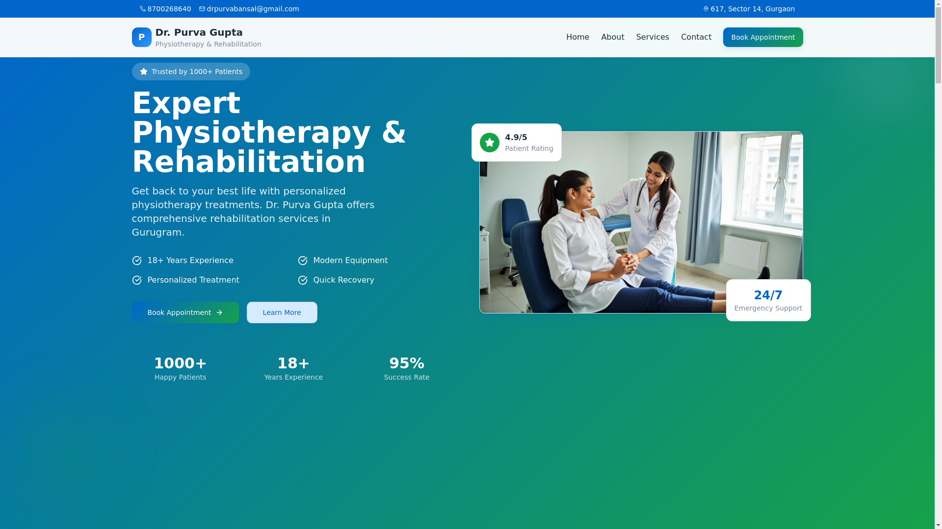 website screenshot of https://drpurvagupta.in/
