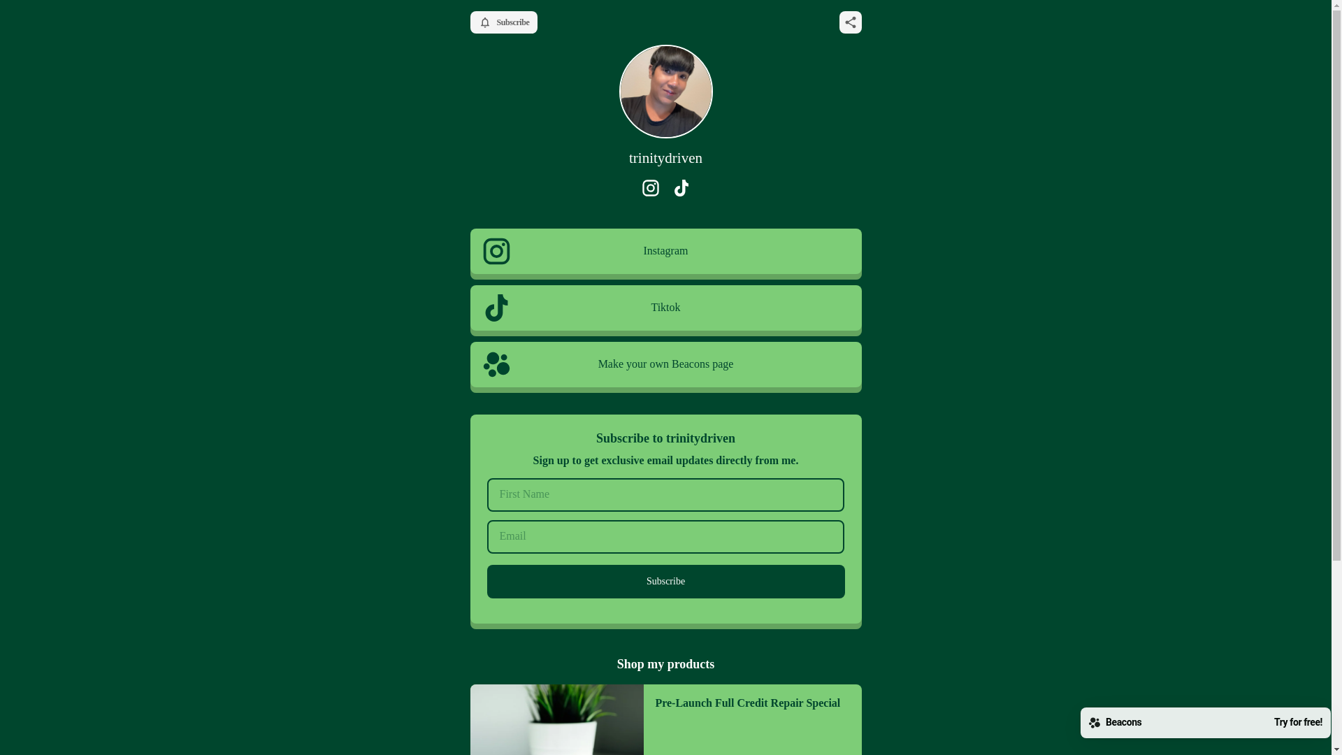 website screenshot of https://trinitydriven.store/
