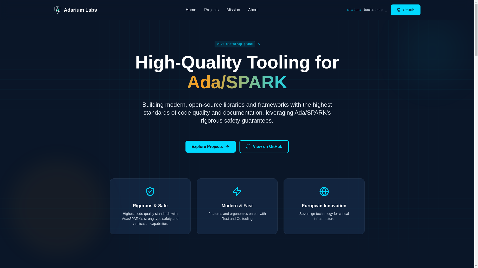 website screenshot of https://adarium.dev/