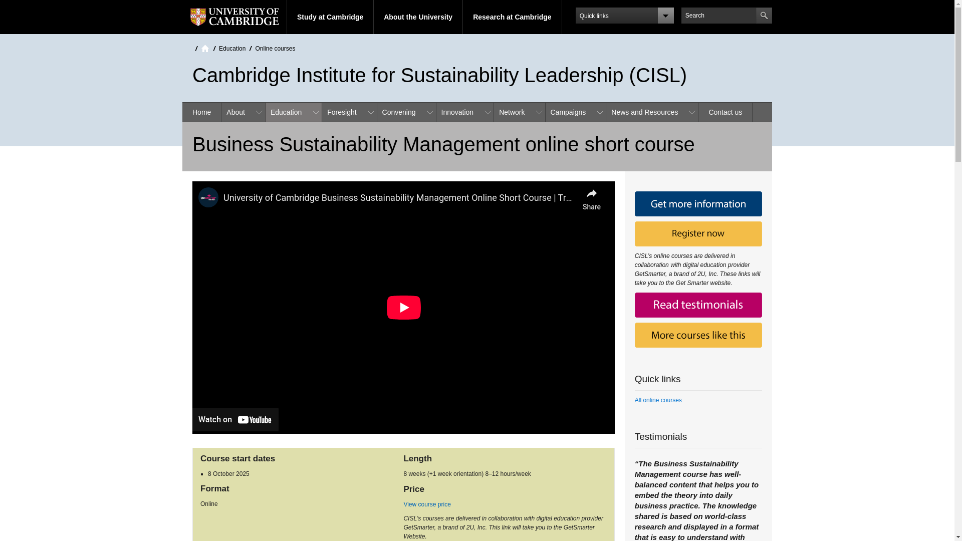 website screenshot of https://www.cisl.cam.ac.uk/education/learn-online/business-sustainability-management-online-short-course