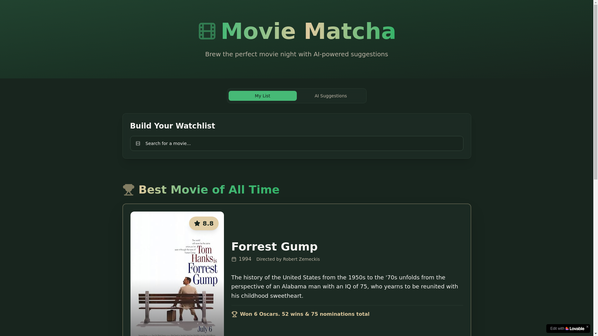 website screenshot of https://moviematcha.com/