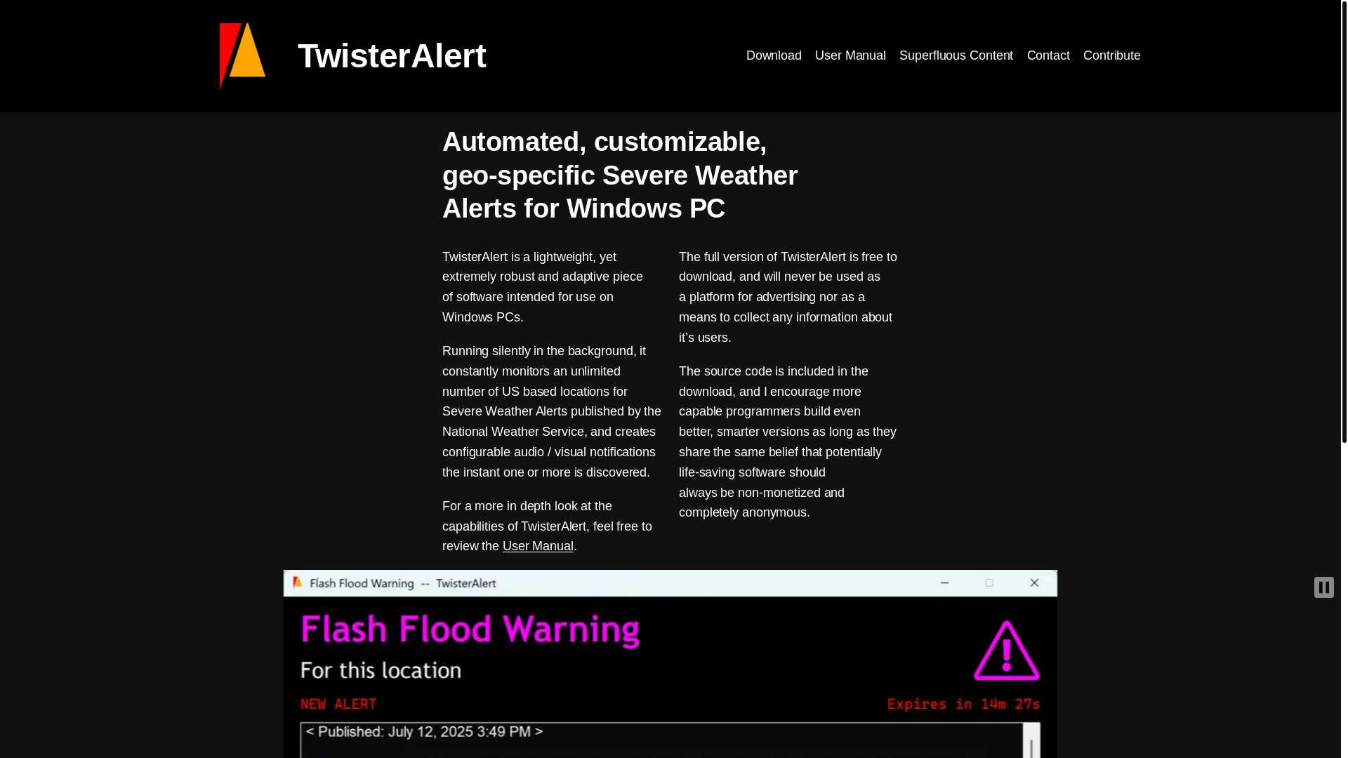 website screenshot of https://twisteralerts.com/