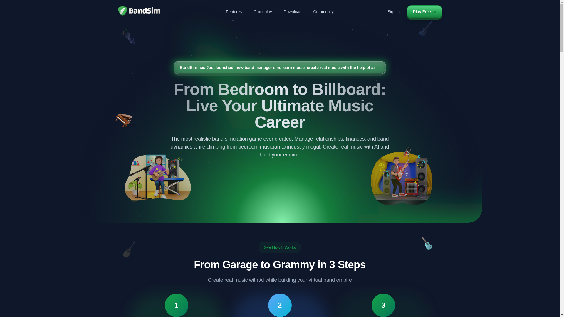 website screenshot of https://bandsim-landing.pages.dev/