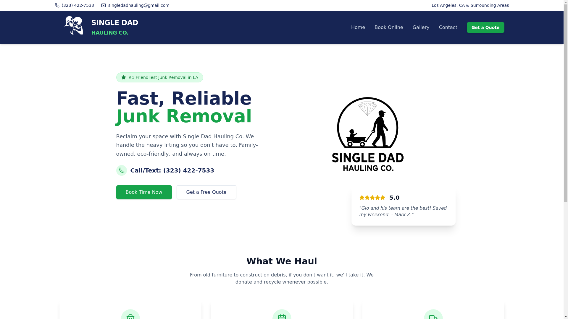website screenshot of https://singledadhauling.com/