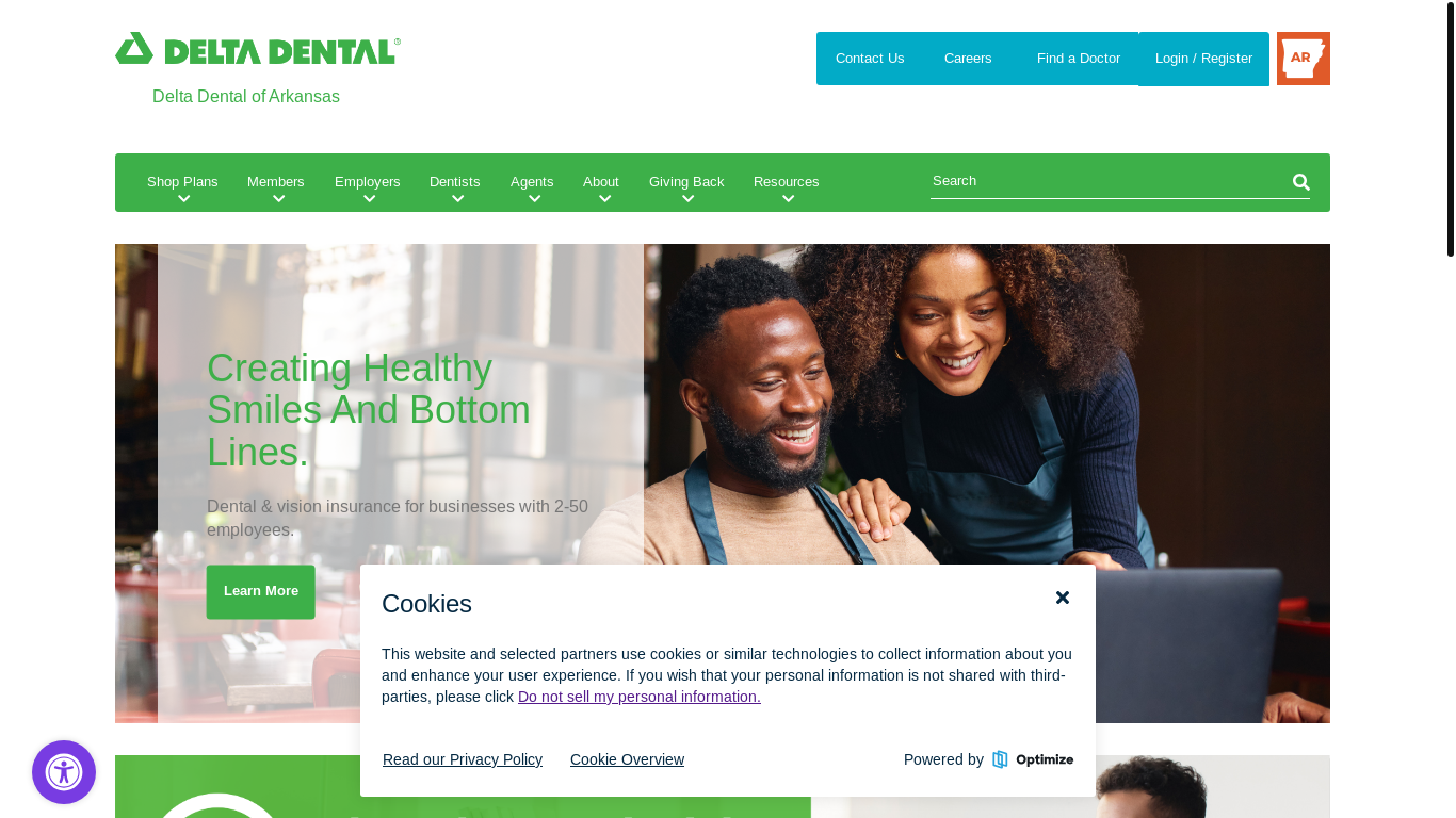website screenshot of https://www.deltadentalar.com/