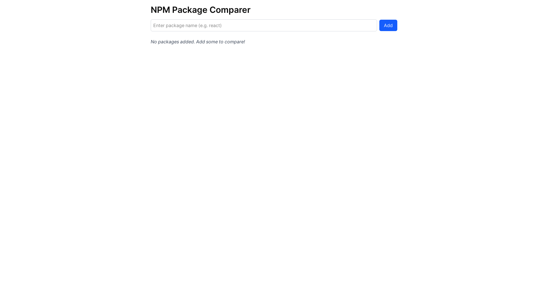 website screenshot of https://8c8bfe61-npm-package-comparer-frontend.pages.dev/