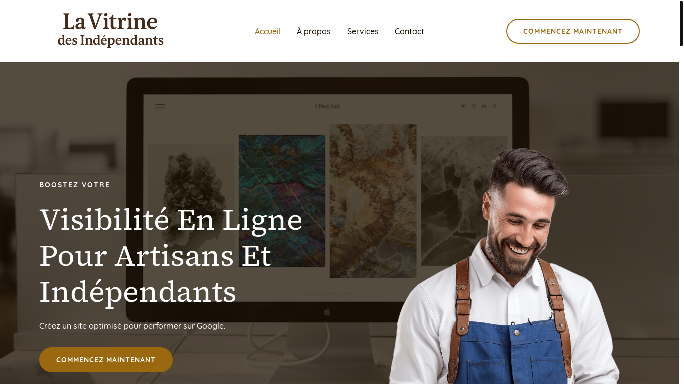 website screenshot of https://vitrinedesindependants.fr/