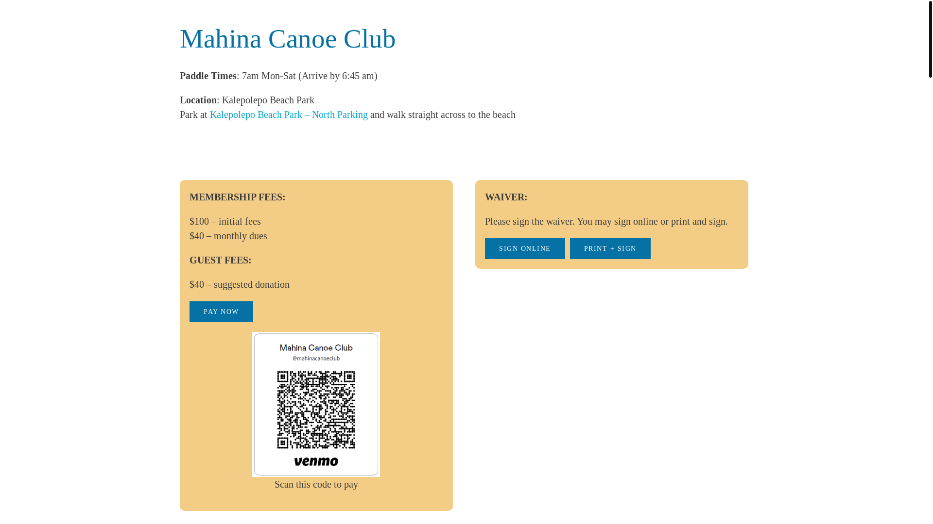 website screenshot of https://mahinacanoeclub.com/