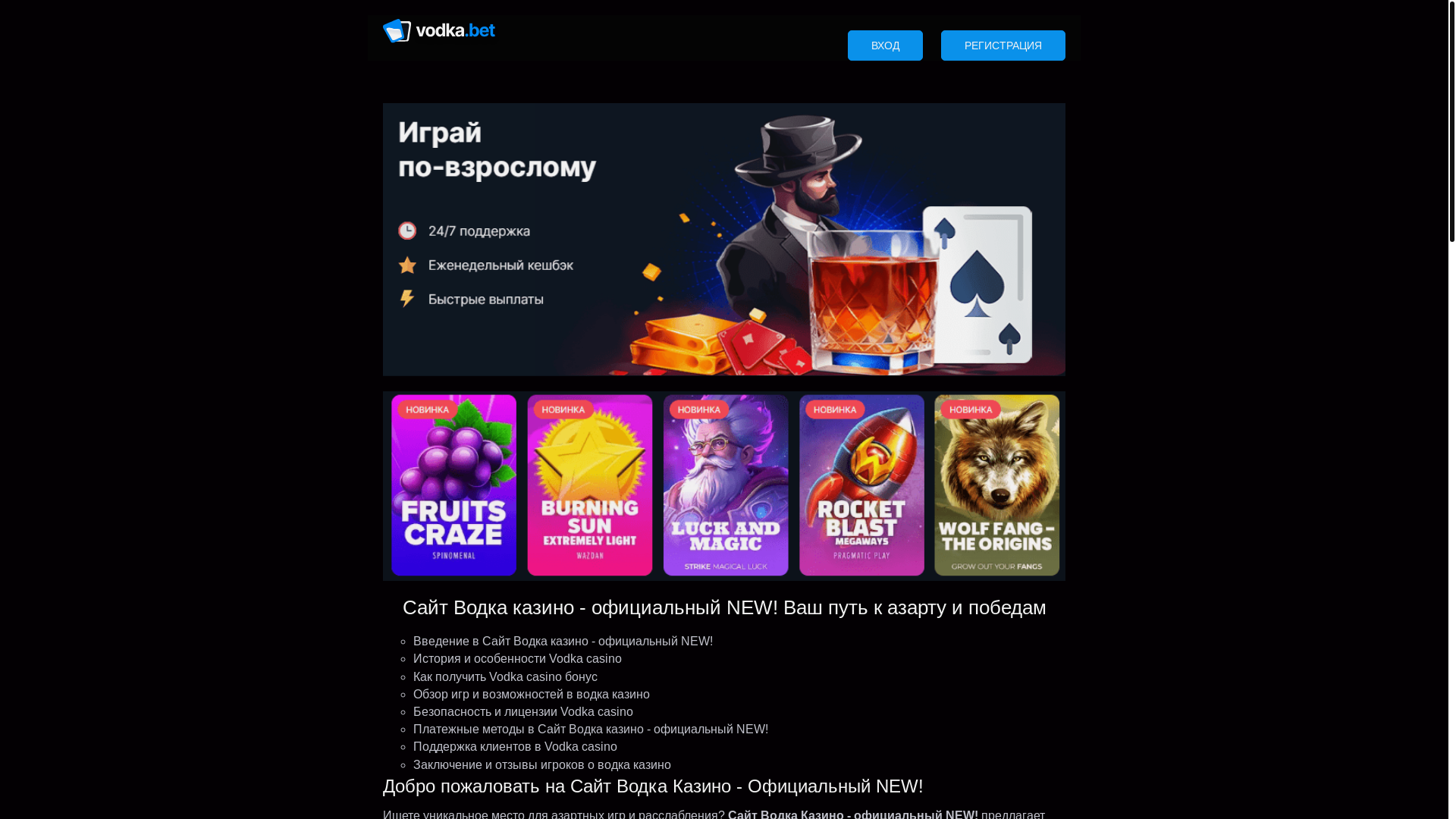 website screenshot of https://casino-vodka4.online/