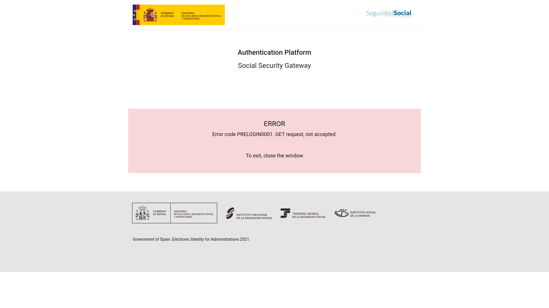 website screenshot of https://sp.seg-social.es/PGIS/Login