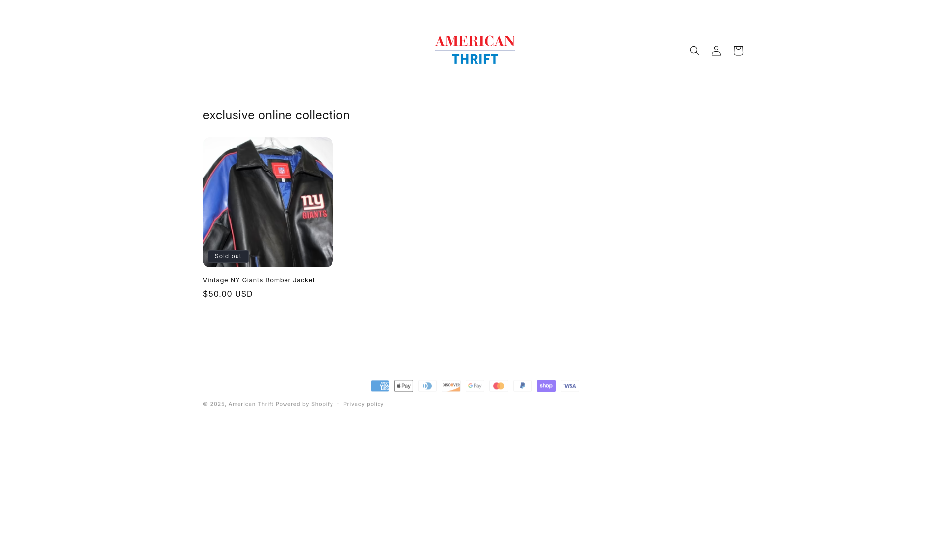 website screenshot of https://shopamericanthrift.co/