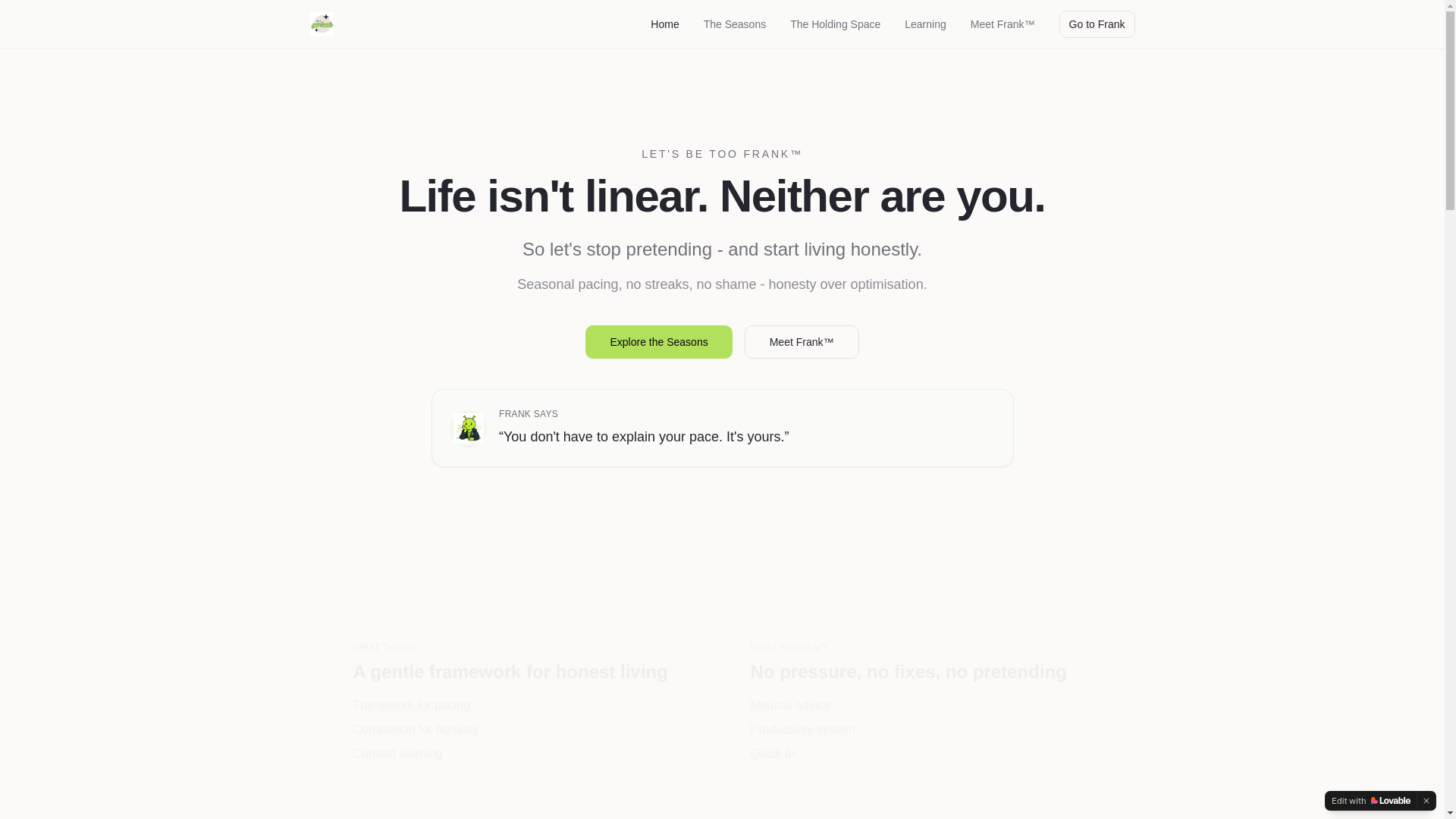 website screenshot of https://letsbetoofrank.com/