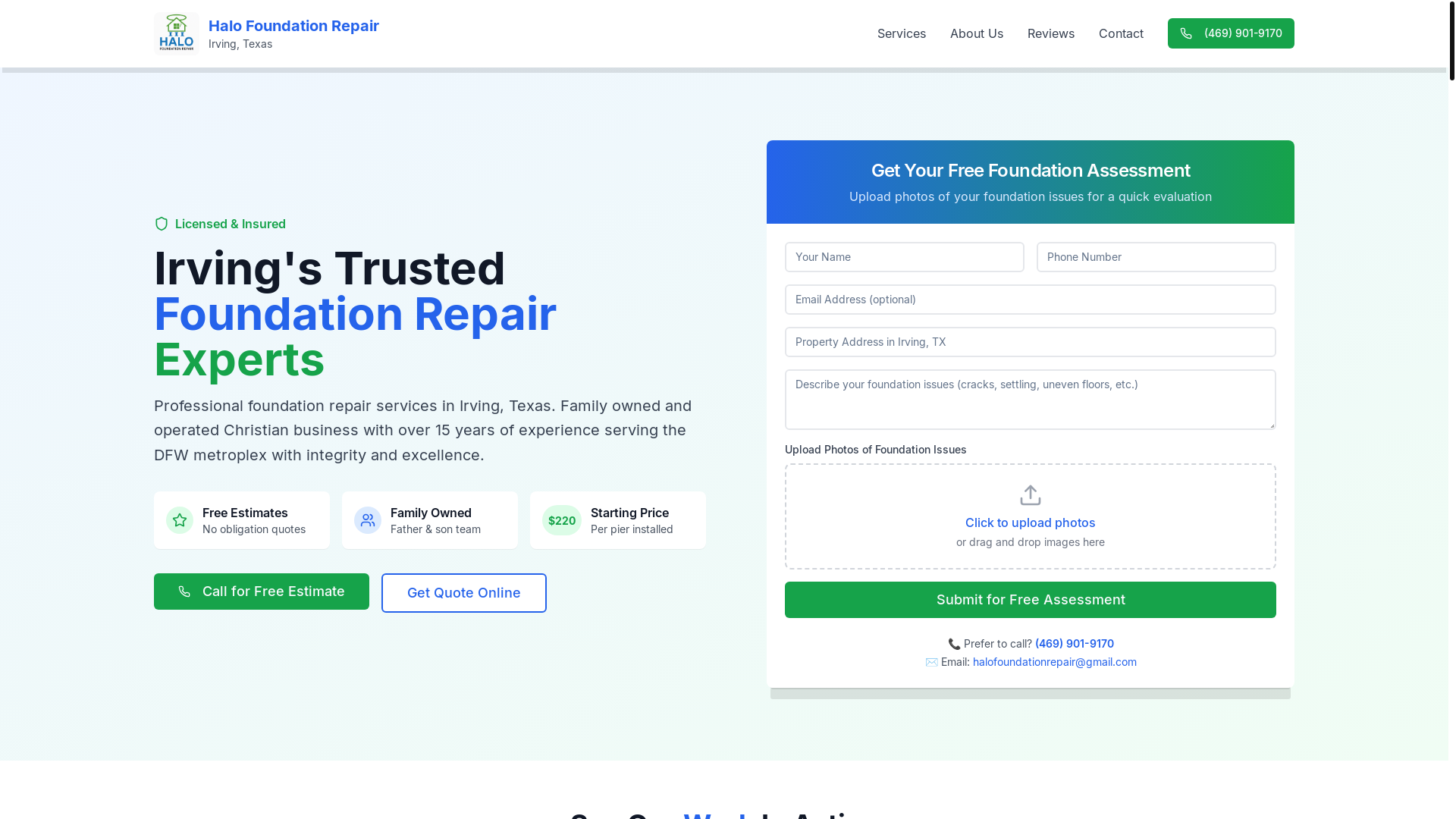 website screenshot of https://halofoundationrepair.com/