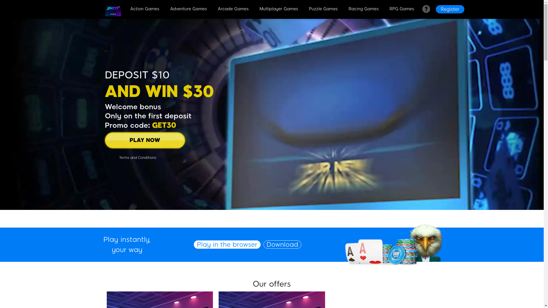 website screenshot of https://em777live.com/