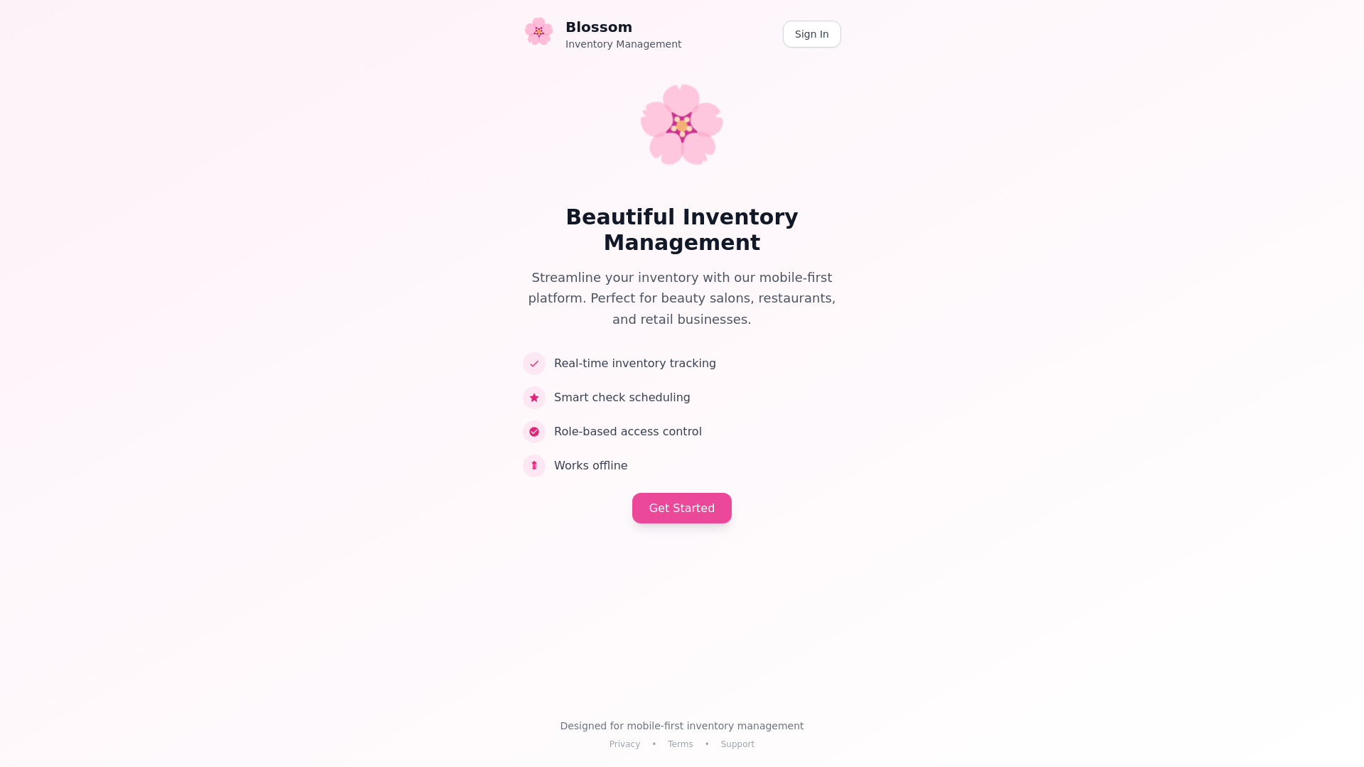 website screenshot of https://blossomv2-inventory-pwa.pages.dev/