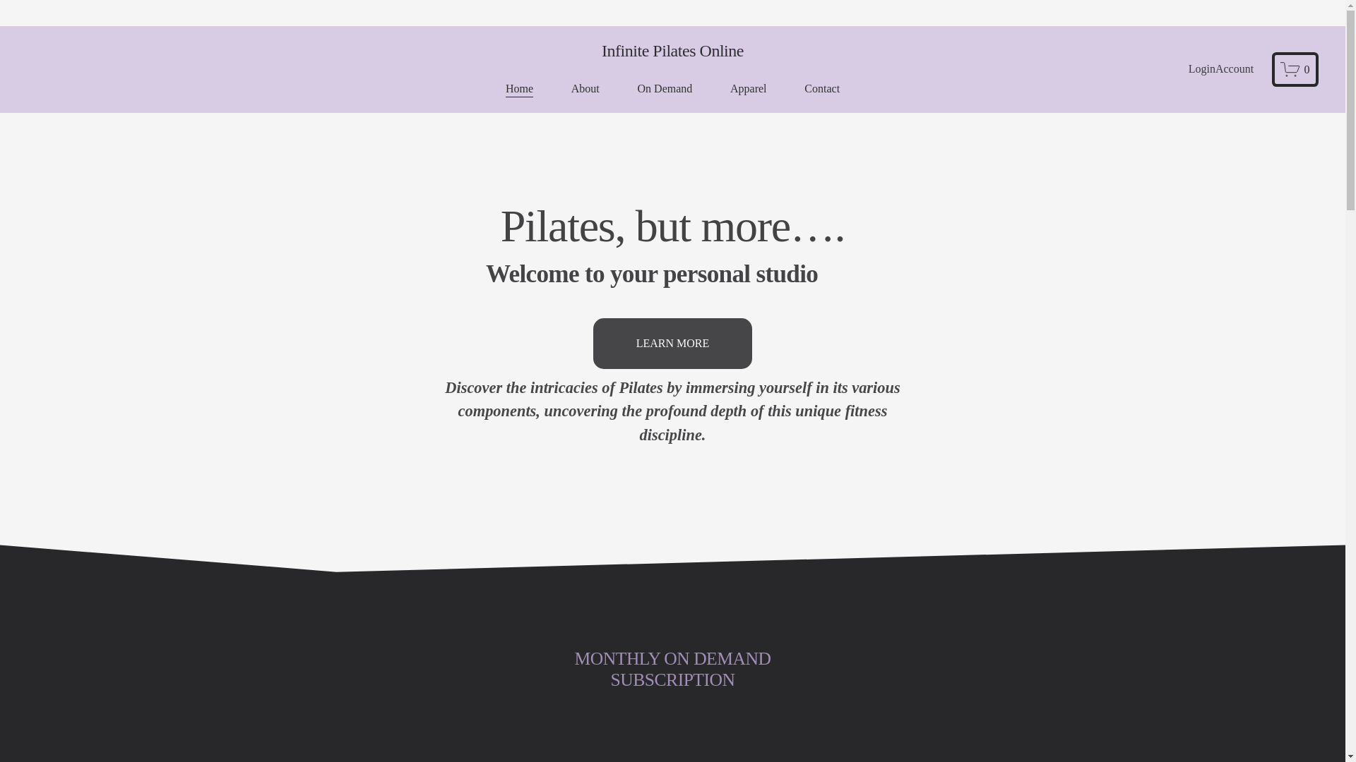 website screenshot of https://infinitepilatesonline.com/