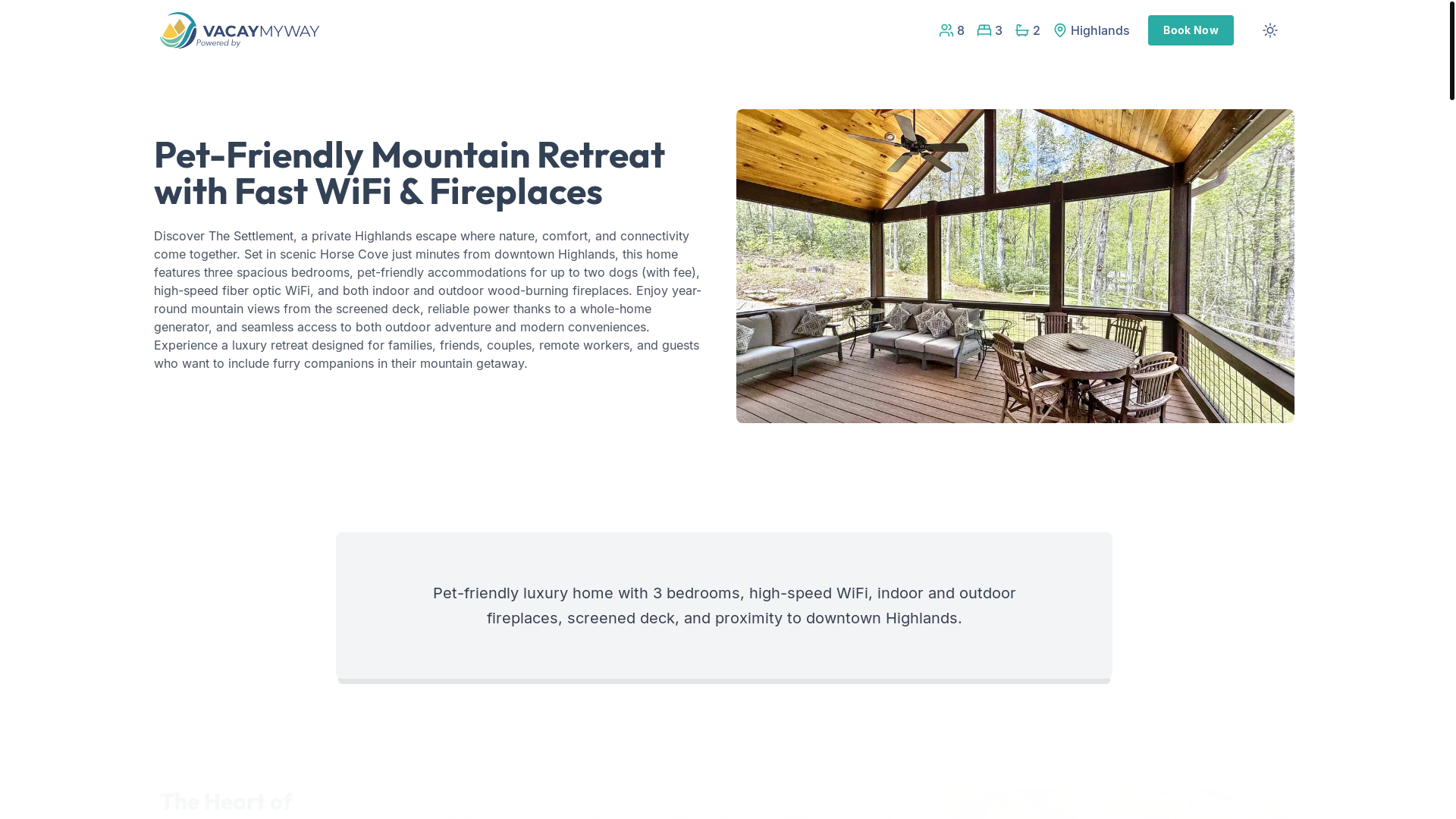website screenshot of https://freshcreek.vacations/
