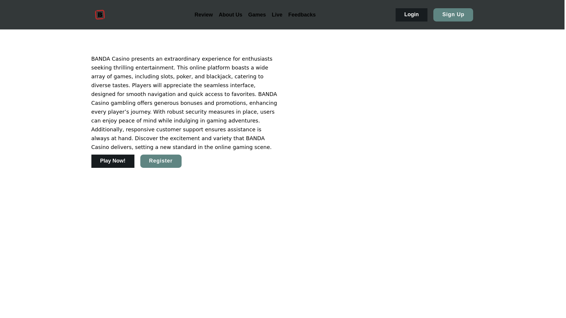 website screenshot of https://bandacasino.co.uk/